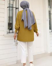 yağyeşili 1008 lysa studio jakarlı triko tunik 5