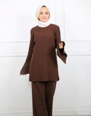 kahverengi 4584 missemramiss special kol taşlı triko takım 7