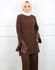 kahverengi 4584 missemramiss special kol taşlı triko takım 8