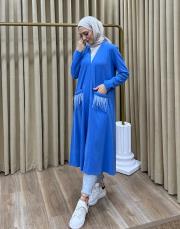 mavi 8099 lysa studio pera örme cep tüy detaylı kap