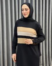 siyah 1421 nuss cizgili triko elbise 3