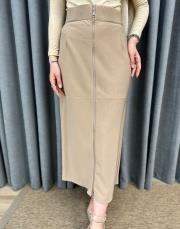camel 251203 micca part dökümlü kumaştan fermurlı zamansız etek