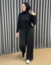 siyah sz 5622 sentez doha nervürlü pantolon