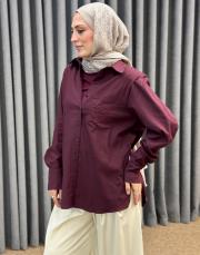 bordo 4890 missemramiss nakışlı gömlek