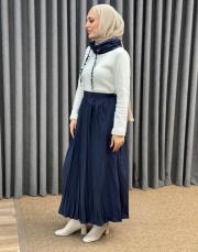 ekru lacivert 4901 missemramiss lumore elbise 3