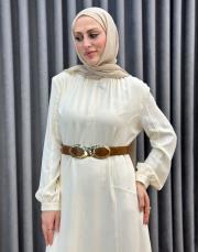 ekru 4907 missemramiss avorio kemerli elbise 2