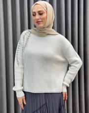 ekru 25k 4873 missemramiss taş işlemeli triko kazak