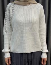 ekru 25k 4873 missemramiss taş işlemeli triko kazak 4