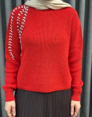 kırmızı 25k 4873 missemramiss taş işlemeli triko kazak 5