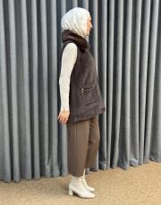 kahve 7951 belle kürk detaylı angora yelek 4