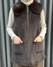 kahve 7951 belle kürk detaylı angora yelek 5