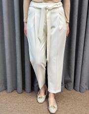 ekru 5291 missemramiss kuşaklı havuç pantolon