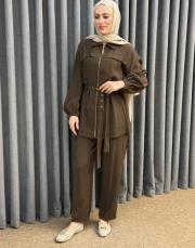 kahve 5283 missemramiss nakışlı kemerli takım