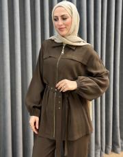 kahve 5283 missemramiss nakışlı kemerli takım 2