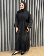 siyah 0026 essahra royal üçlü abaya takım