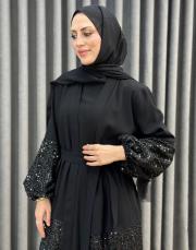 siyah 0026 essahra royal üçlü abaya takım 2