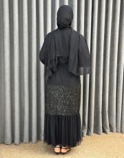 siyah 0026 essahra royal üçlü abaya takım 4