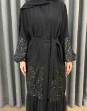 siyah 0026 essahra royal üçlü abaya takım 5
