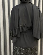siyah 0026 essahra royal üçlü abaya takım 7