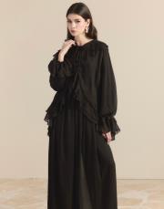 kahve 8218 ahel yaka kol volanlı şifon takım