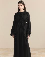 siyah 8218 ahel yaka kol volanlı şifon takım