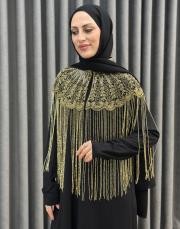 gold siyah 9765 ithal boncuk işlemeli yaka