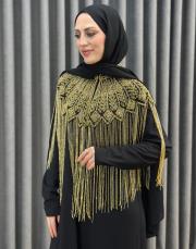 siyah altın 9765 ithal boncuk işlemeli yaka