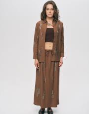 kahve 34771 ışıltı payetli işlemeli takım