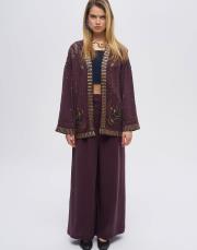 bordo 34839 boncuk pul işlemeli tencel kimono 2