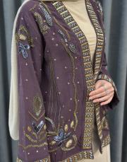 bordo 34839 boncuk pul işlemeli tencel kimono 5