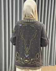 kahve 34839 boncuk pul işlemeli tencel kimono 3