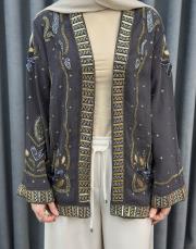 kahve 34839 boncuk pul işlemeli tencel kimono 4