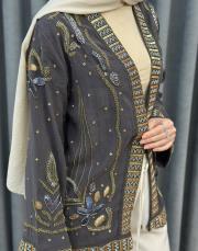 kahve 34839 boncuk pul işlemeli tencel kimono 5