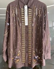 kahve 34840 özel tasarım el işlemeli gömlek