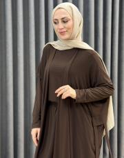 kahve 3029 qashe üçlü şalvar takım 2