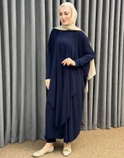 lacivert 3029 qashe üçlü şalvar takım