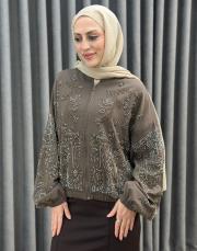 kahve 38191 orfenegro işlemeli midi bomber ceket