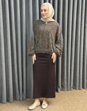 kahve 38191 orfenegro işlemeli midi bomber ceket 2