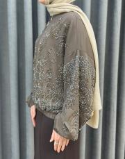 kahve 38191 orfenegro işlemeli midi bomber ceket 3