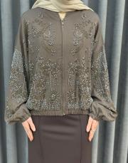 kahve 38191 orfenegro işlemeli midi bomber ceket 4