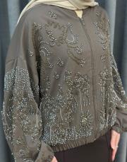 kahve 38191 orfenegro işlemeli midi bomber ceket 5