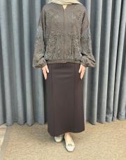 kahve 38191 orfenegro işlemeli midi bomber ceket 6