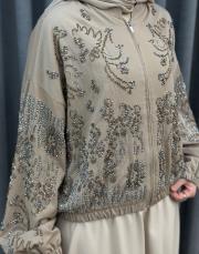 karamel 38191 orfenegro işlemeli midi bomber ceket 5