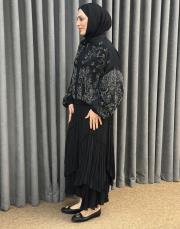 siyah 38191 orfenegro işlemeli midi bomber ceket 3