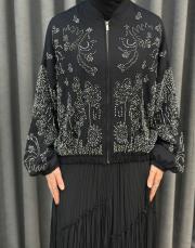 siyah 38191 orfenegro işlemeli midi bomber ceket 4