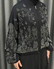 siyah 38191 orfenegro işlemeli midi bomber ceket 6