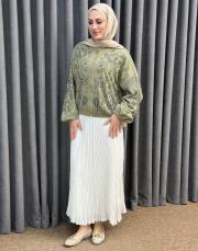 yeşil 38191 orfenegro işlemeli midi bomber ceket 2