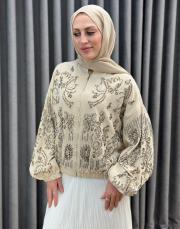 bej 38191 orfenegro işlemeli midi bomber ceket