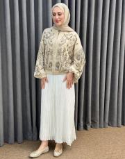 bej 38191 orfenegro işlemeli midi bomber ceket 2