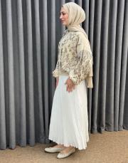 bej 38191 orfenegro işlemeli midi bomber ceket 3